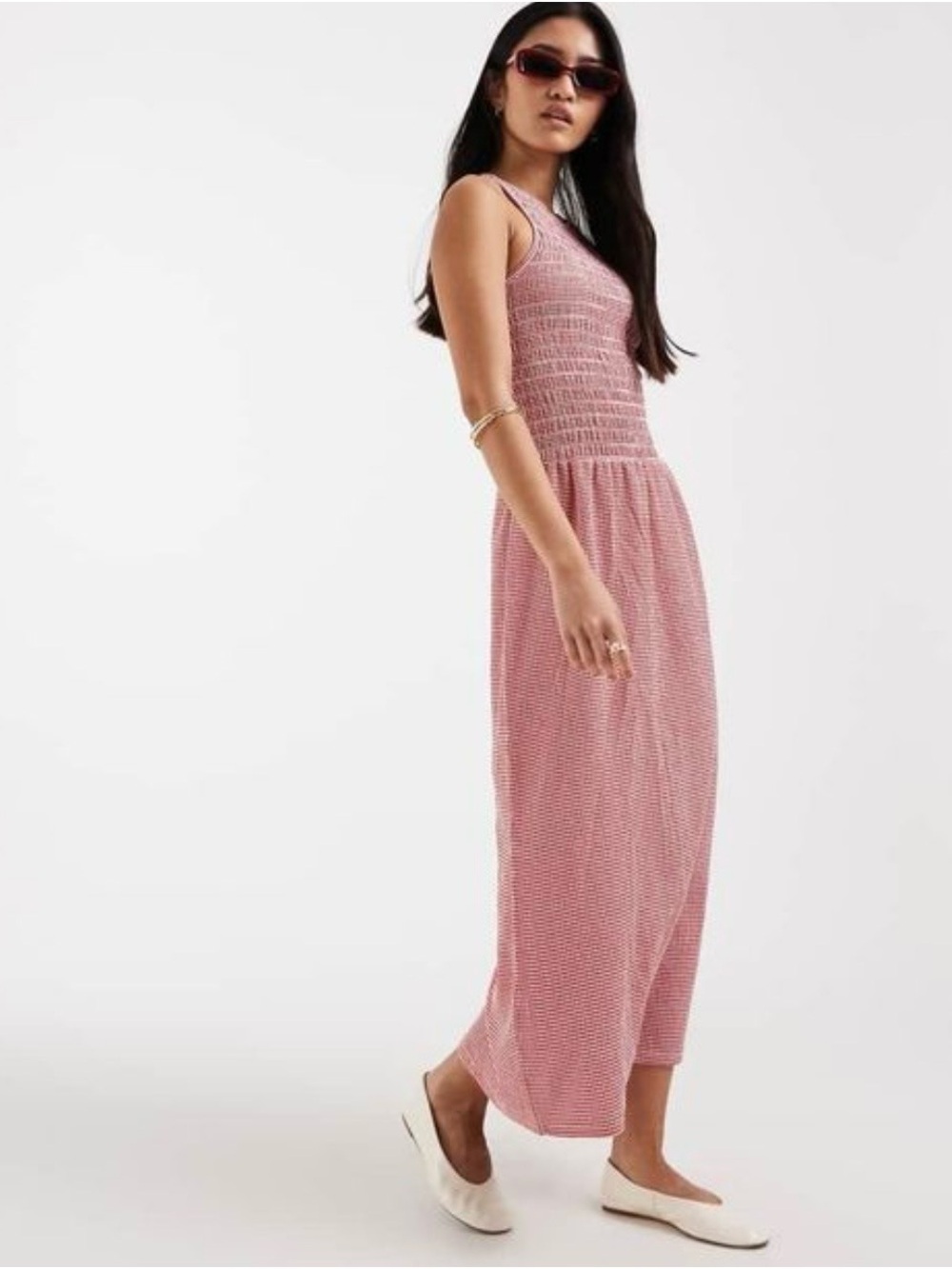 Japna Sleeveless Smocked Maxi Jumpsuit in Rose